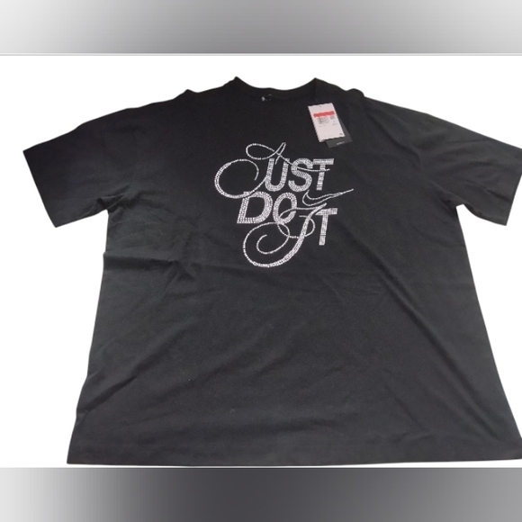 Nike Tops - Nike Women's Black Size L 'Just Do It' Tee Crystal-Style Rhinestone Look New